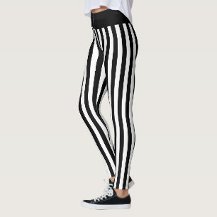 Black and White Vertical Stripe Halloween Costume Leggings