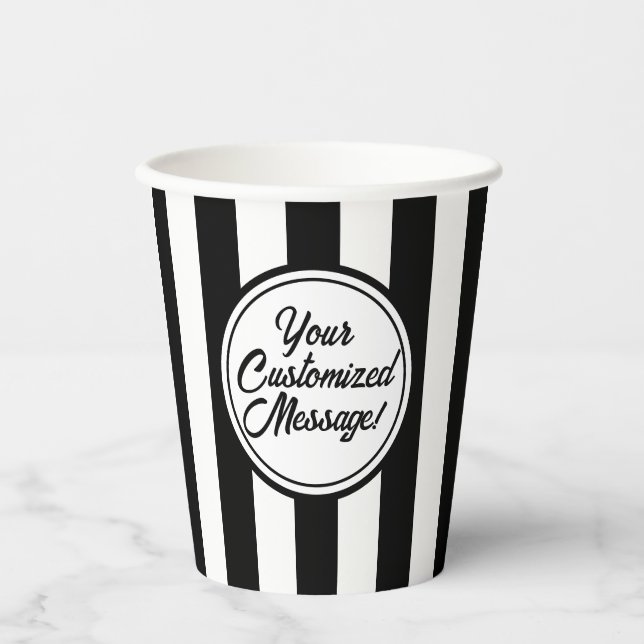 Black And White Vertical Stripe Paper Cups (Front)