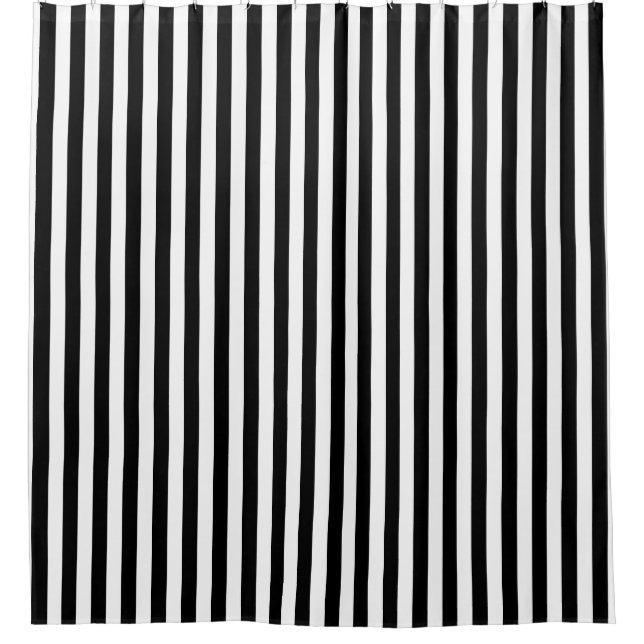 Black And White Vertical Stripe Shower Curtain (Front)
