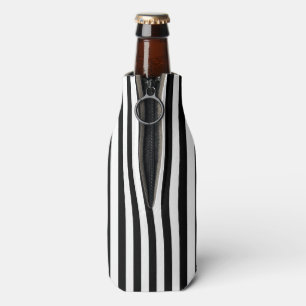 Black and White Vertical Stripes Bottle Cooler