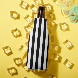 Black and White Vertical Stripes Bottle Cooler