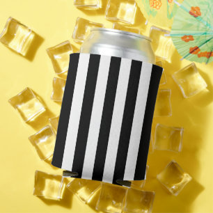 Black and White Vertical Stripes Can Cooler