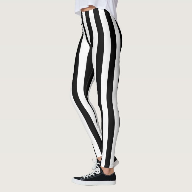 Black and White Vertical Stripes Decor on Leggings (Left)