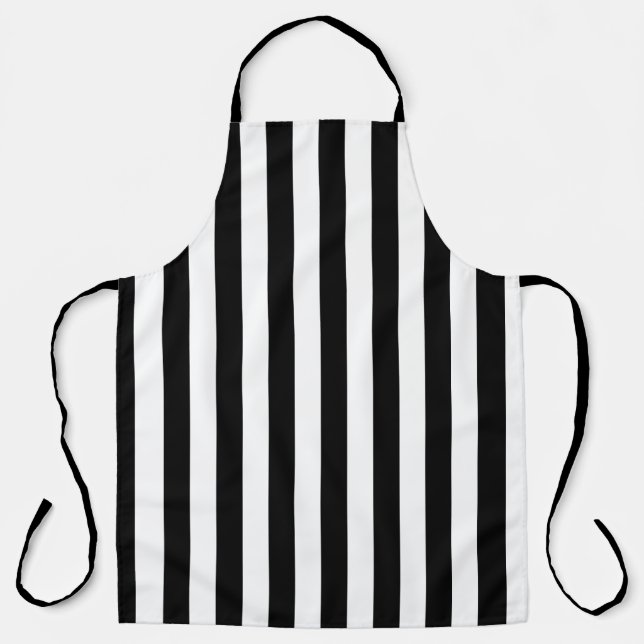 Black And White Vertical Stripes Design Apron (Front)