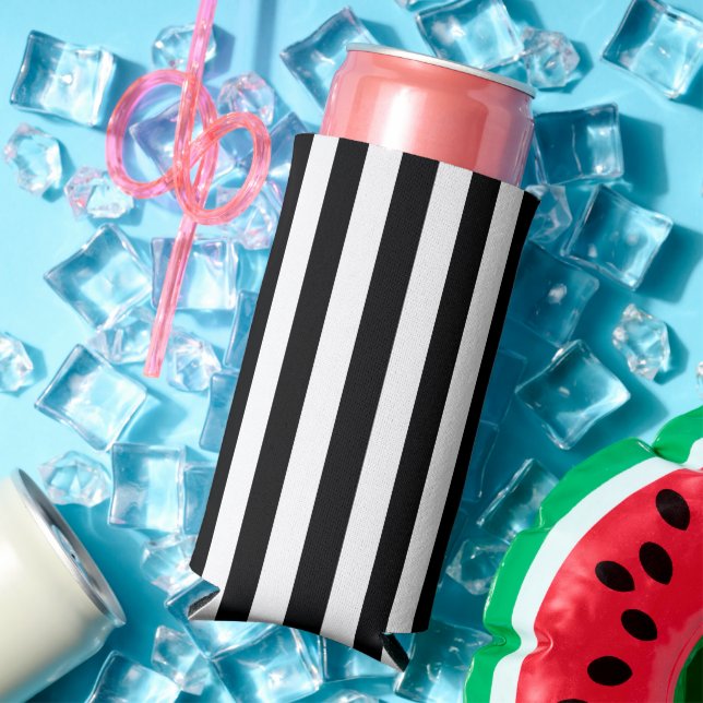 Black and White Vertical Stripes Seltzer Can Cooler (In Situ Summer)