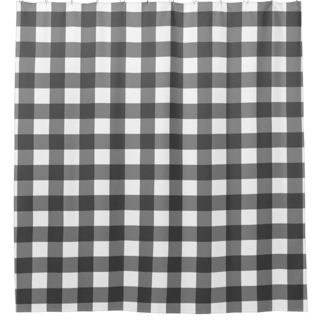 Black and White Vichy Print Gingham Pattern Shower Curtain (Front)