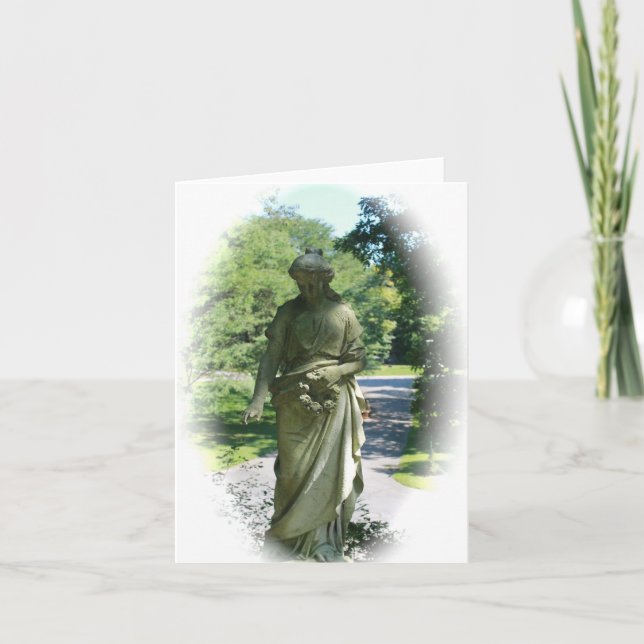 Black and White Victorian Angel Statue Card (Front)