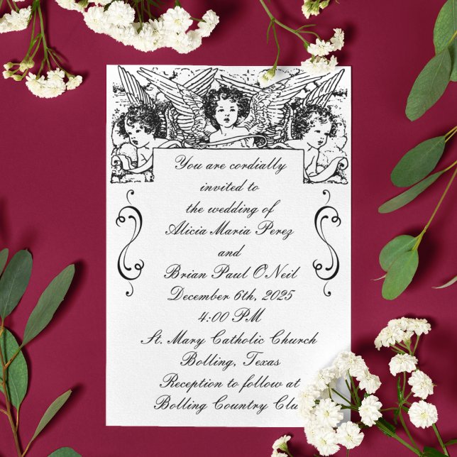 Black and White Victorian Cherubs Wedding Invitation (Creator Uploaded)