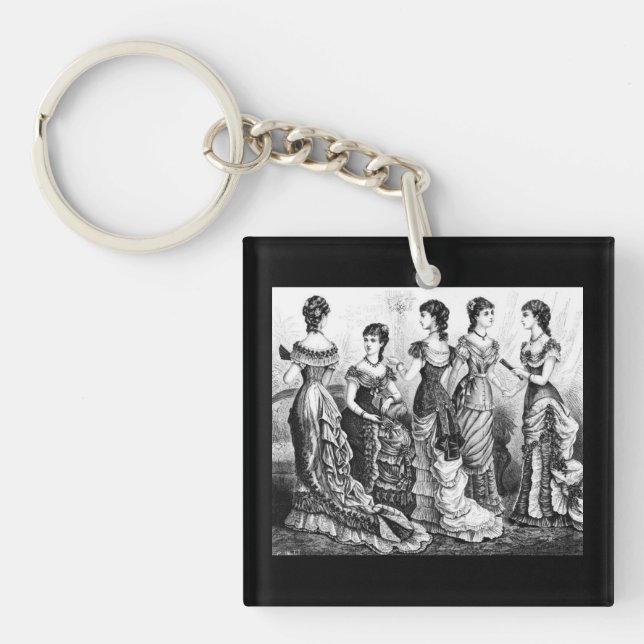 Black And White Victorian Fashions Key Ring (Front)