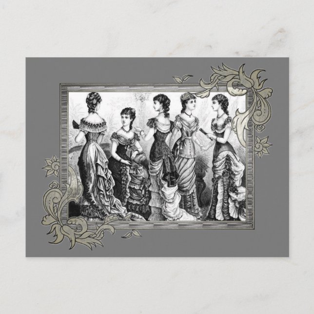 Black And White Victorian Fashions Postcard (Front)