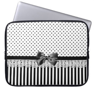 Black And White Victorian Stripes With Bow Laptop Sleeve