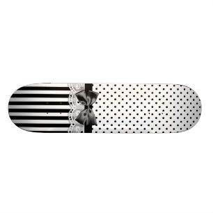 Black And White Victorian Stripes With Bow Skateboard