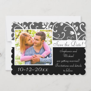 Black and White Vines Photo Save the Date Card