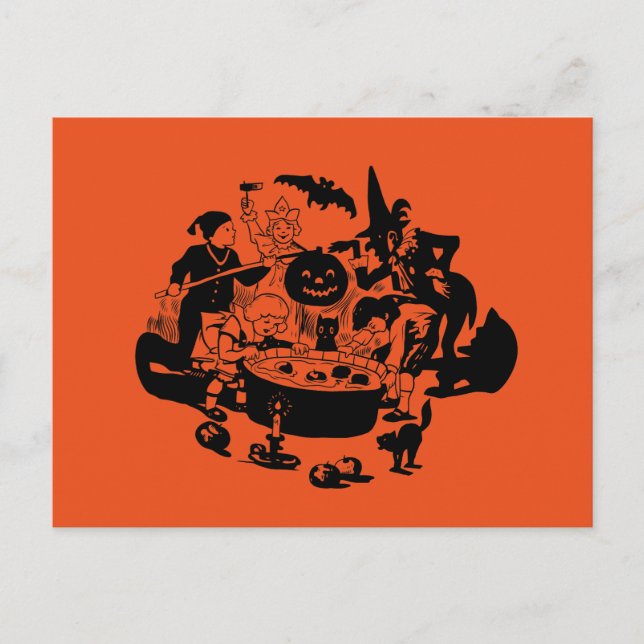 Black and White Vintage Apple Bobbing Postcard (Front)