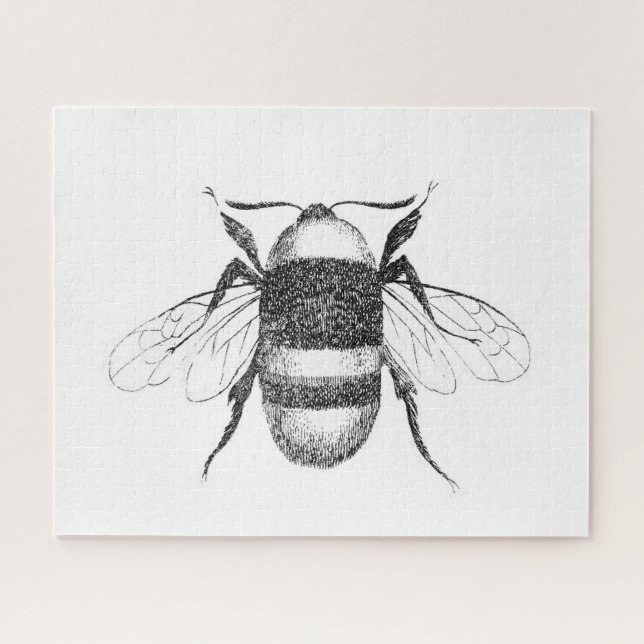 Black and white vintage bee drawing puzzle (Horizontal)