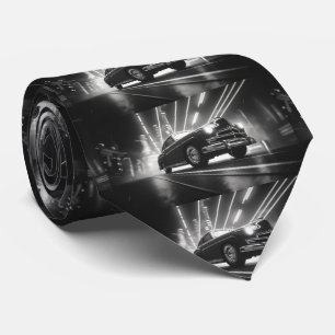 Black and white Vintage Car Pattern Tie