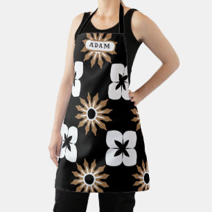 Black and White Vintage Ceramic Mosaic Tile Name Apron