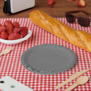 Black and White Vintage Chevron Stripes New Paper Plate