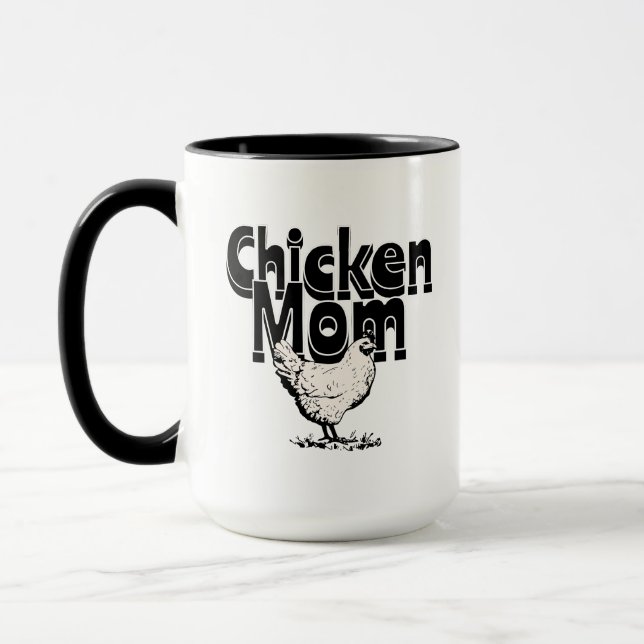 Black and White Vintage Chicken Mum Mug (Left)