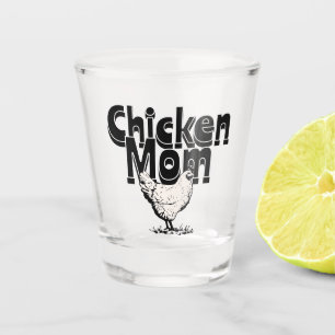Black and White Vintage Chicken Mum Personalised Shot Glass