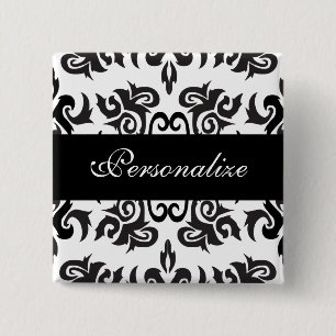 Black and White Vintage Damask Designs 15 Cm Square Badge