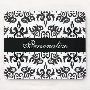 Black and White Vintage Damask Designs Mouse Pad