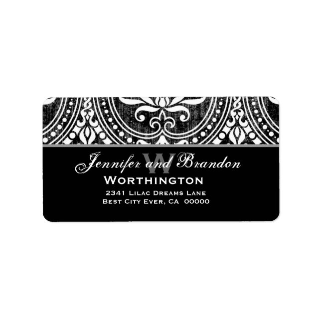 Black and White Vintage Damask Label (Front)