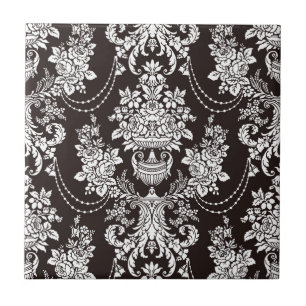 Black and white vintage  damask pattern customise tile
