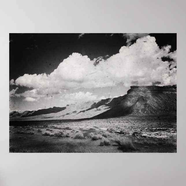 Black and White Vintage Desert Landscape Mountain  Poster (Front)