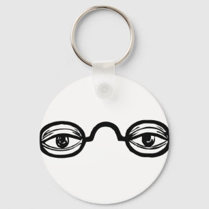 Black and White Vintage Eye Glasses and Eyes Key Ring
