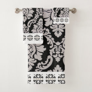 Black and White Vintage floral  Bath Towel Set