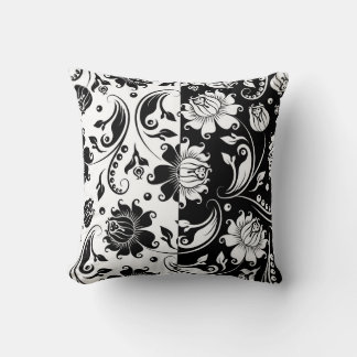 Black and white vintage  floral damask cushion
