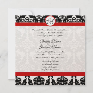 Black and White Vintage Floral Damask Wedding Invitation