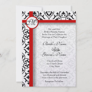 Black and White Vintage Floral Damask Wedding Invitation
