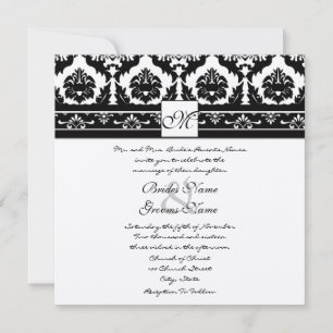 Black and White Vintage Floral Damask Wedding Invitation