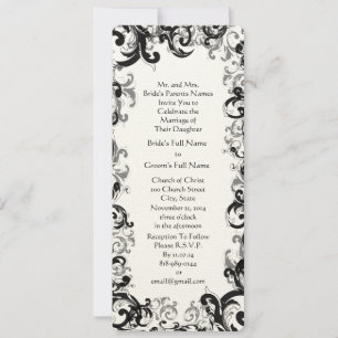 Black and White Vintage Floral Damask Wedding Invitation