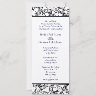 Black and White Vintage Floral Damask Wedding Invitation