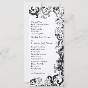 Black and White Vintage Floral Damask Wedding Invitation