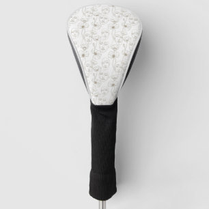 Black and White Vintage Floral Face Line Pattern 2 Golf Head Cover