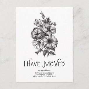 Black and White Vintage Floral   I Have Moved Announcement Postcard