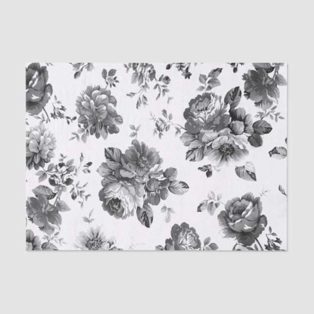 Black and White Vintage Floral Tissue Paper (Front)