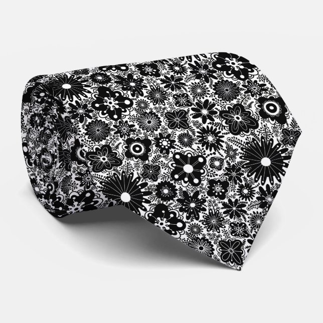 Black And White Vintage Flower Vibes Tie (Rolled)