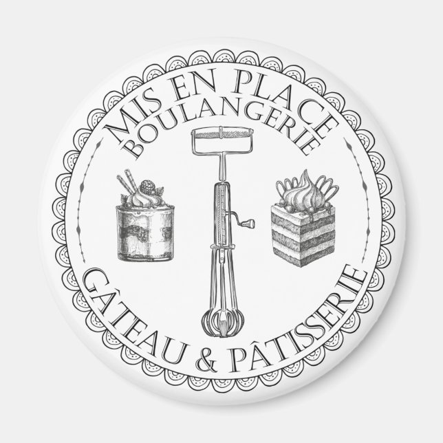 Black and White Vintage French Patisserie Bakery Magnet (Front)