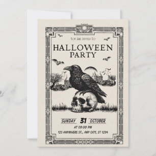 Black and White Vintage Halloween Party Invitation