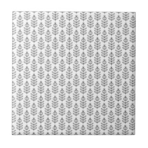 Black and White Vintage Leaf Floral Pattern Tile