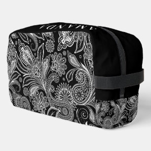 Black and white vintage paisley pattern dopp kit