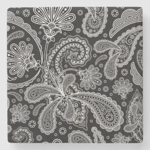 Black And White Vintage Paisley Stone Coaster