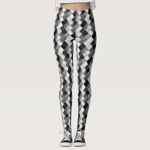 black and white vintage patchwork fabric squares leggings