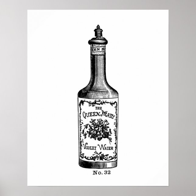 Black and white vintage perfume illustration poster (Front)