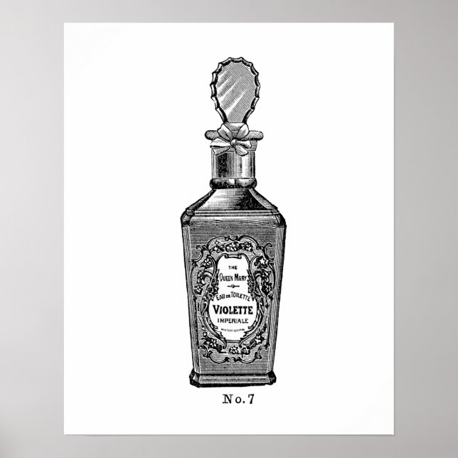 Black and white vintage perfume illustration poster (Front)